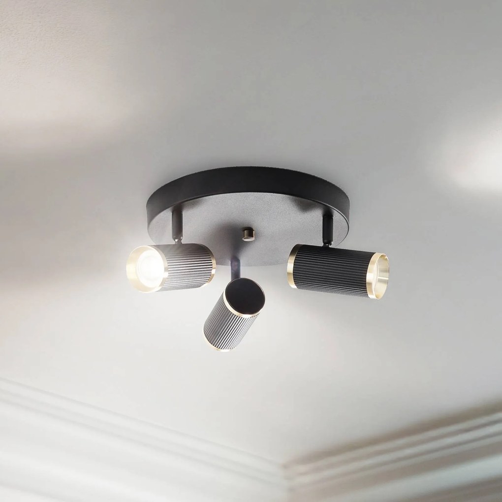 Lucea Faretto da soffitto lumen, rotondo, a 3 luci, nero / ottone, ferro
