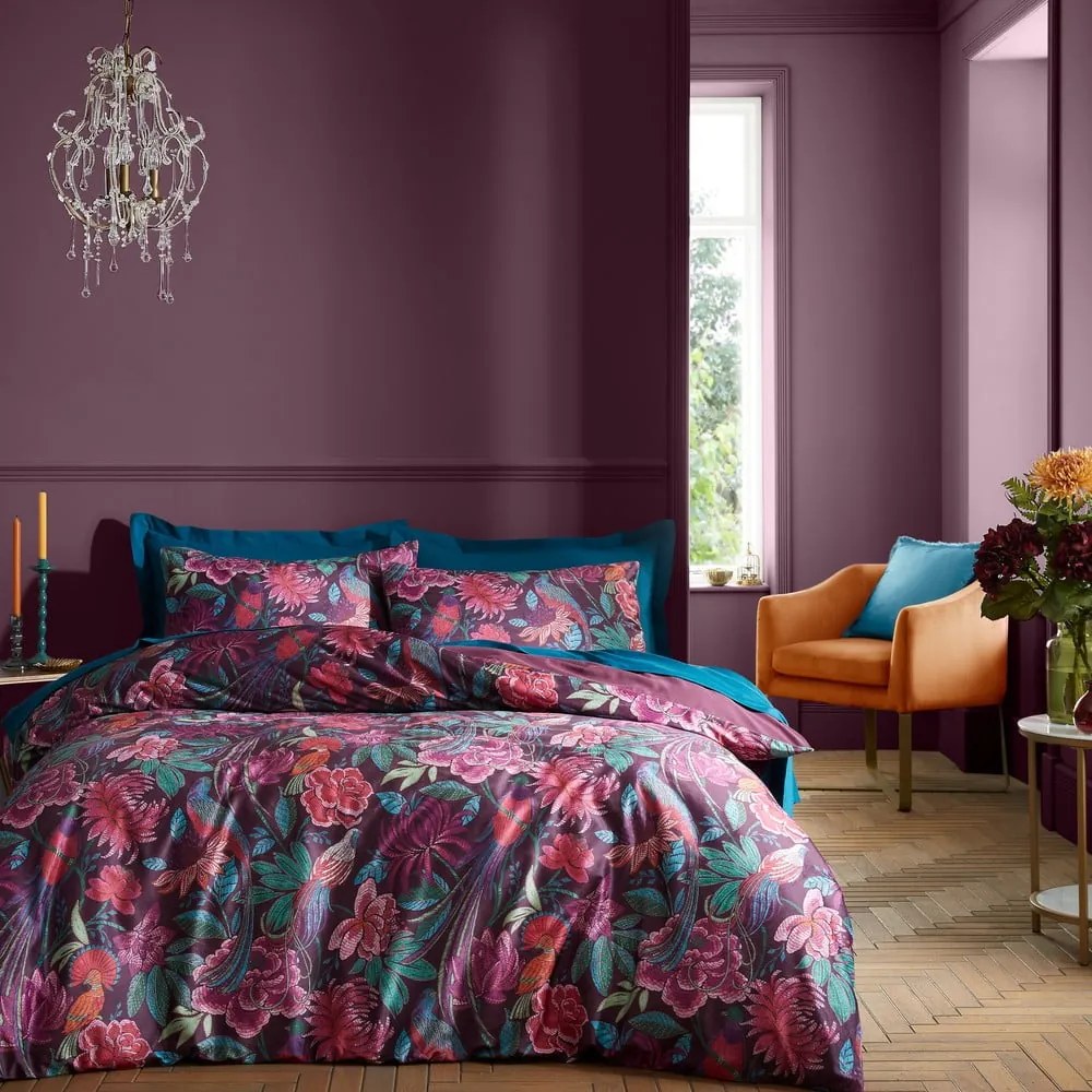 Biancheria da letto viola in velluto per letto matrimoniale 200x200 cm Kate Floral – Catherine Lansfield