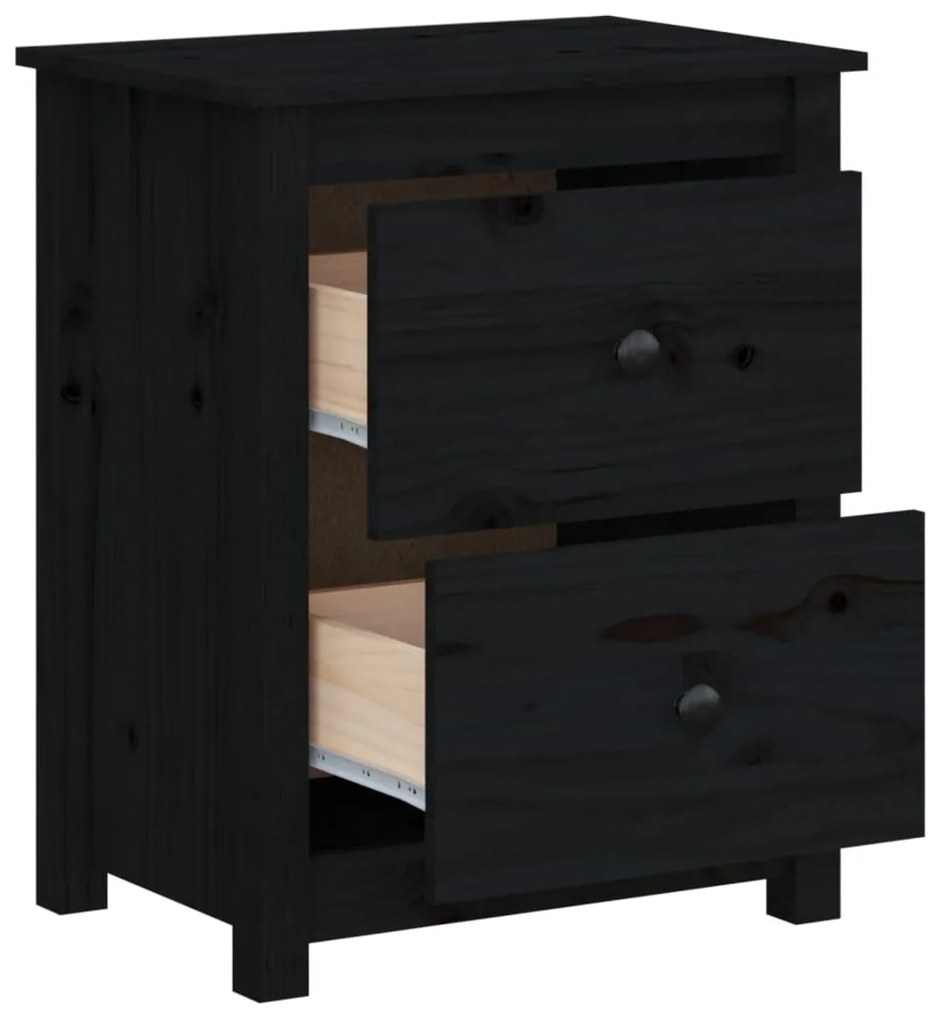 Comodino Nero 50x35x61,5 cm in Legno Massello di Pino