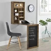 [en.casa] Tavolo Pieghevole con Lavagna Scrivania Ribaltabile da Parete in MDF Salvaspazio - Color Legno