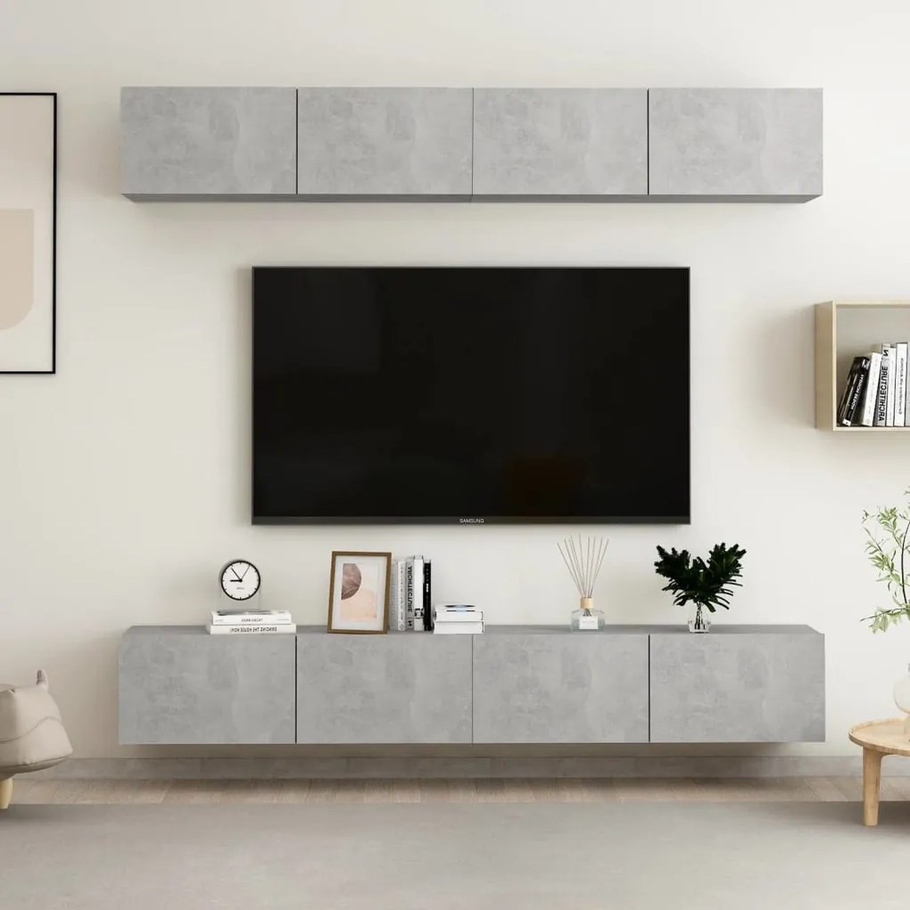 Mobili Tv 4 Pz Grigio Cemento 100x30x30 Cm İn Legno Multistrato /