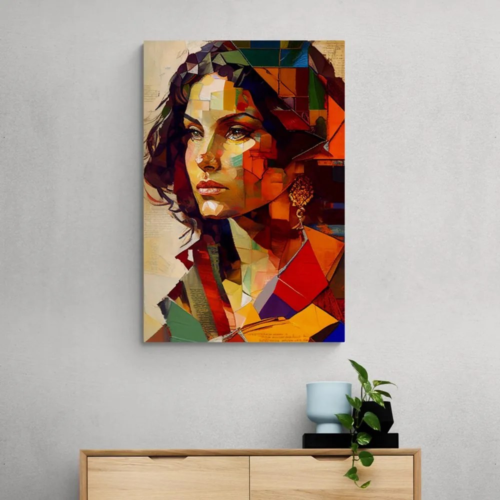 Quadro su tela – Profilo di donna in design patchwork