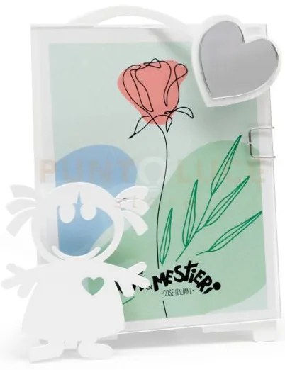 Porta foto bibino decorato bianco in ferro e polimetilmetacrilato p...