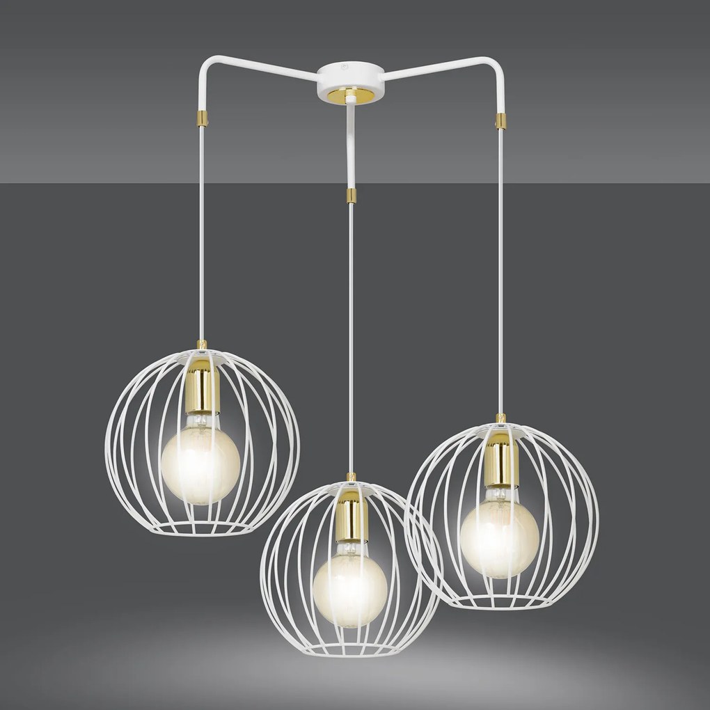 Lampadario Contemporaneo Omoikane Acciaio Bianco 3 Luci E27 Ip20