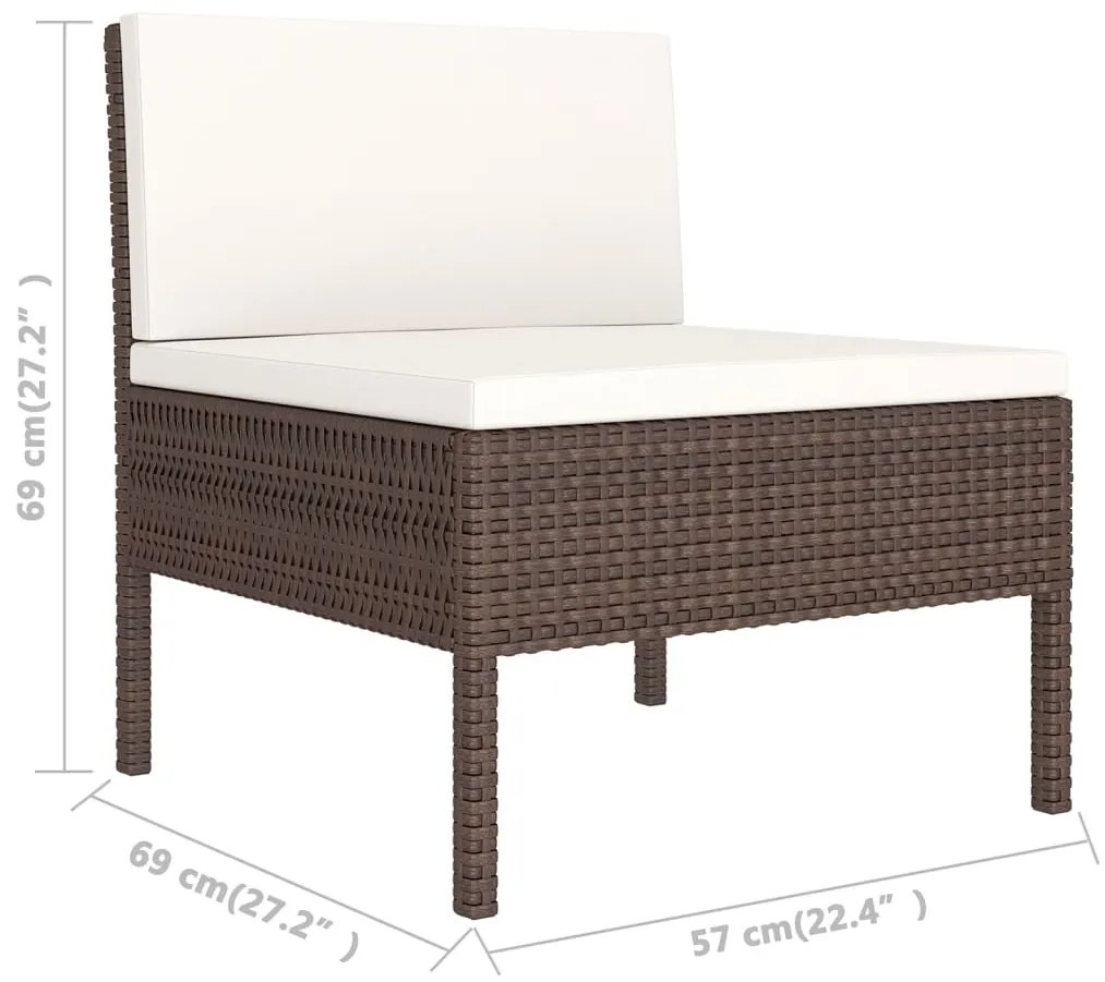 Set Divani da Giardino 11 pz con Cuscini in Polyrattan Marrone