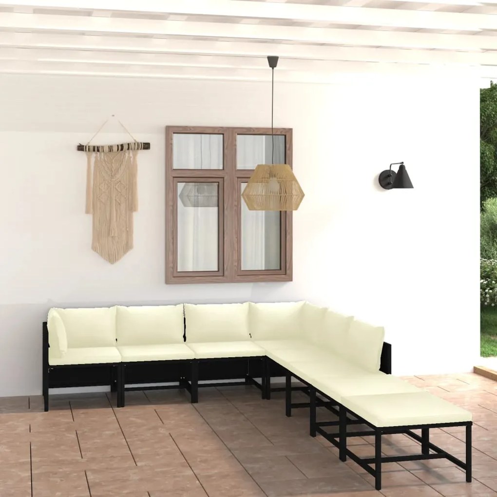 Set divani da giardino 8 pz con cuscini in polyrattan nero