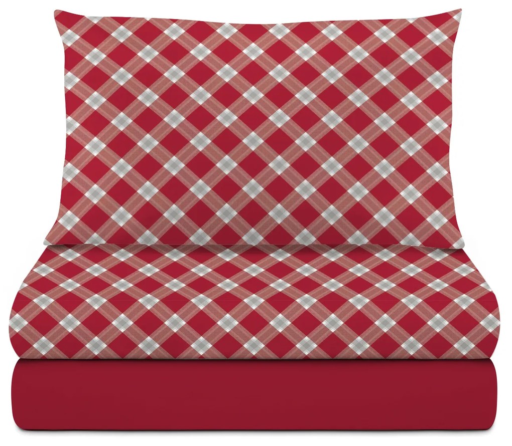 Completo letto singolo in cotone Scozzese rosso