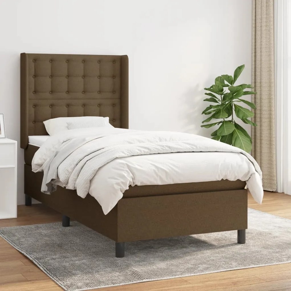 Giroletto A Molle Con Materasso Marrone Scuro 80x200 Cm Tessuto /