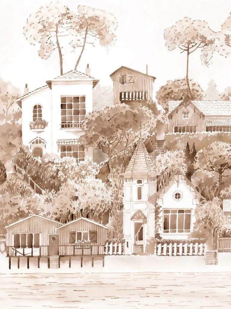 Isidore Leroy Carta da parati panoramica Front de Mer Sepia - Panel A