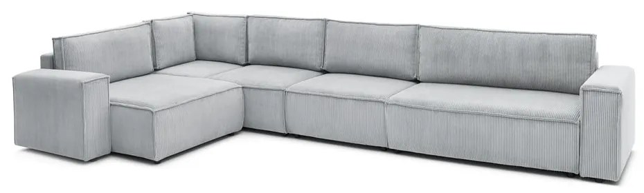 Divano angolare in velluto a coste grigio chiaro, angolo sinistro Nihad modular - Bobochic Paris