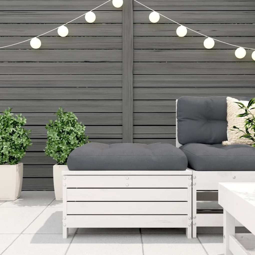 Poggiapiedi da giardino con cuscino legno massello pino bianco
