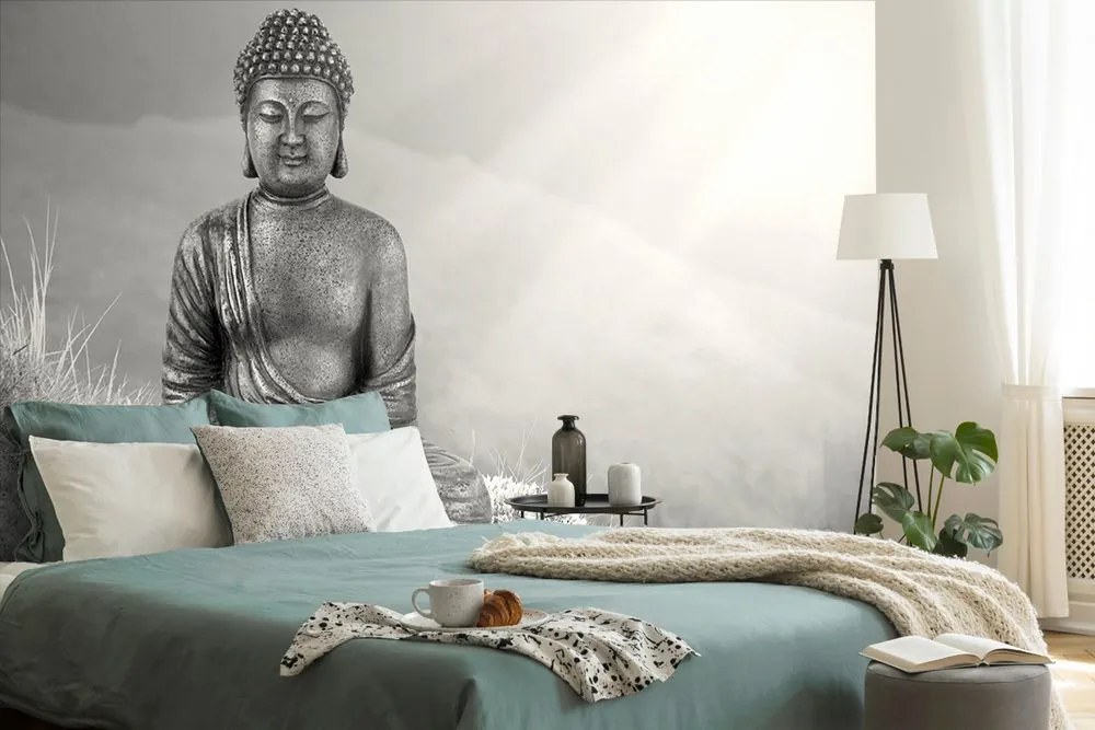 Carta da parati – Buddha in posizione meditativa in bianco e nero