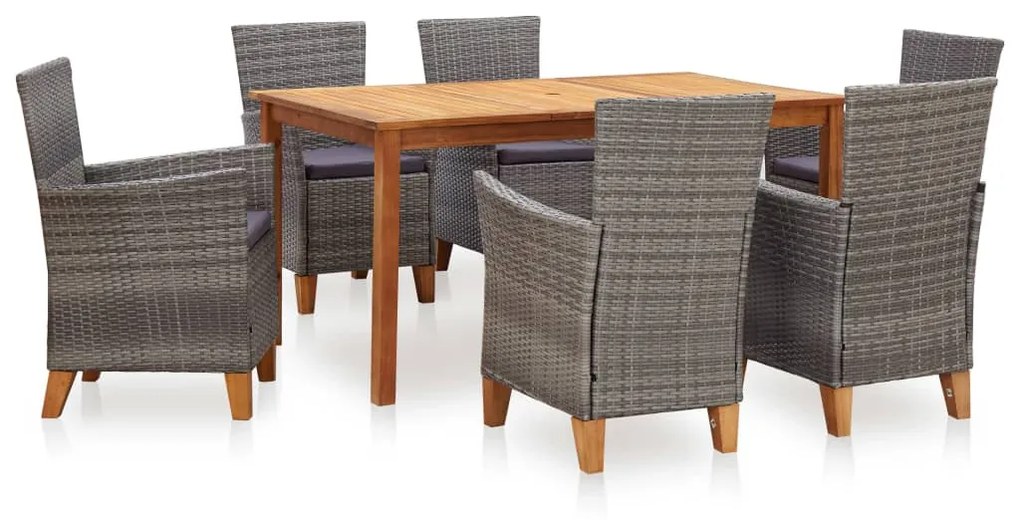 Set pranzo da giardino 7 pz polyrattan e legno d&#039;acacia grigio