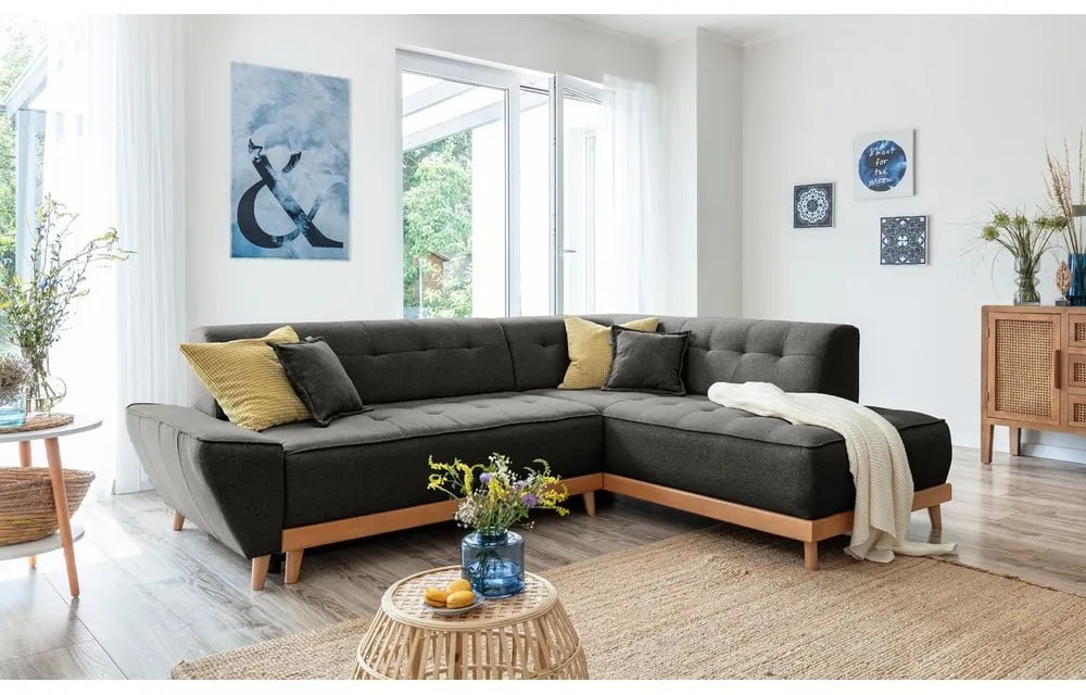 Divano letto angolare grigio scuro L, angolo destro Dazzling Daisy - Miuform