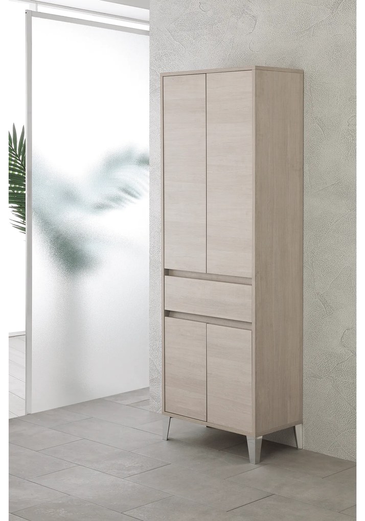 Colonna Portasciugamani a Terra 183 Cm Quattro Ante Un Cassetto Feridras "Mondo 2.0" Rovere Chiaro