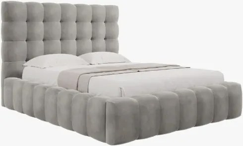 Letto matrimoniale Mamaia in tessuto Bouclé con contenitore e testiera - 160x200 cm