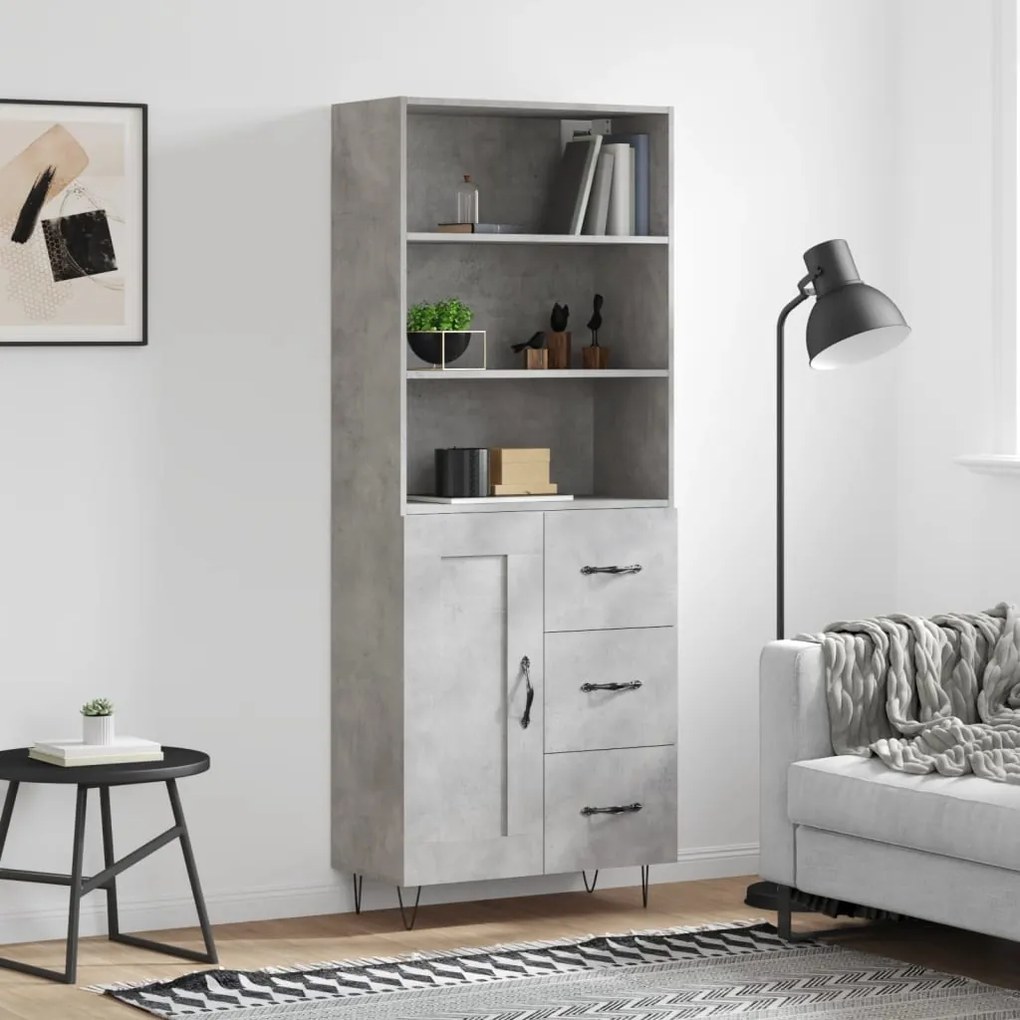 Credenza grigio cemento 69,5x34x180 cm in legno multistrato