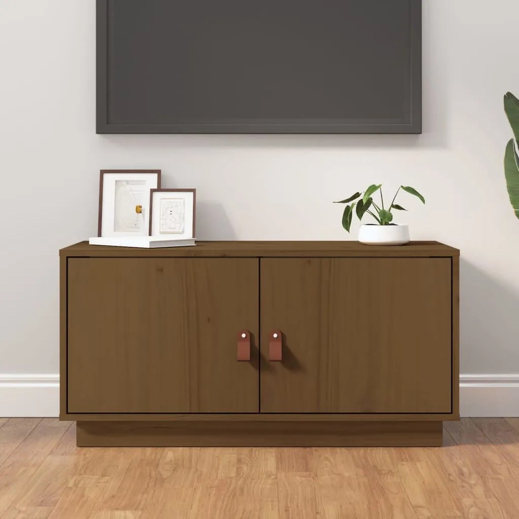 Mobile Porta Tv Ambrato 80x34x40 Cm İn Legno Massello Di Pino /