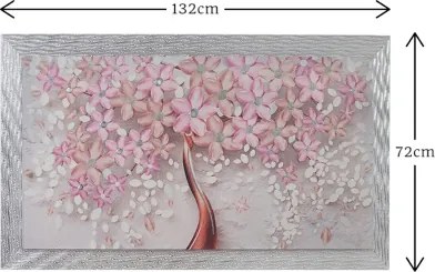 Quadro su tela moderno 72X132 cm tema Albero Della Vita con cornice in legno decorata