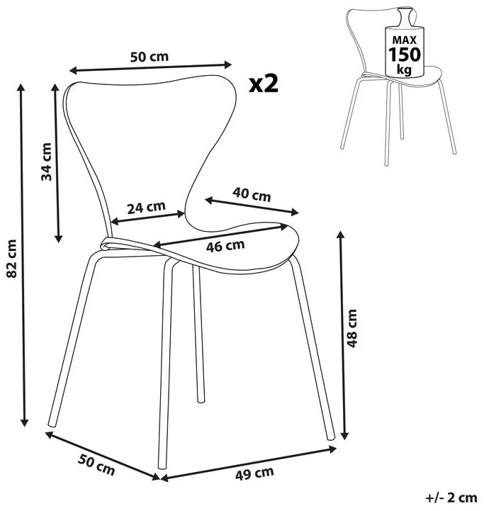 Set di 2 sedie da pranzo velluto nero BOONVILLE Beliani