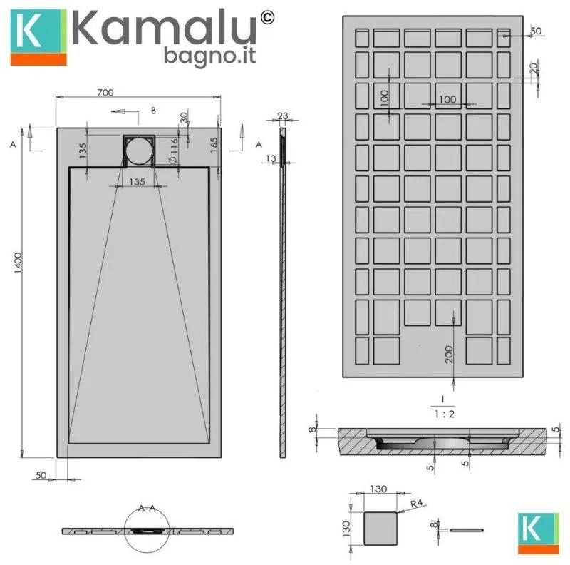 Kamalu - piatto doccia in resina 70x140 effetto pietra | kr1000