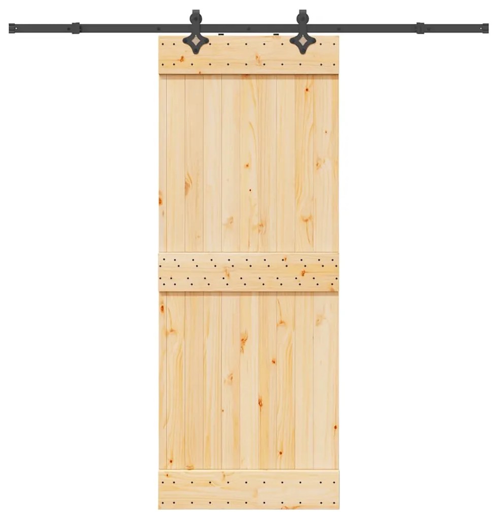 Porta Scorrevole Con Set Hardware 80x210 Cm Legno Massello Pino /