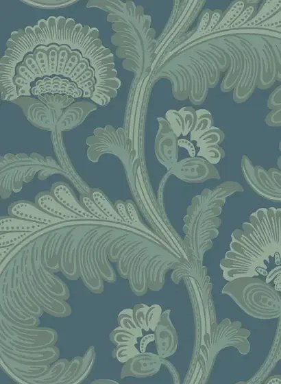 Cole & Son Carta da parati Fanfare Flock - Duck Egg on Dark Petrol