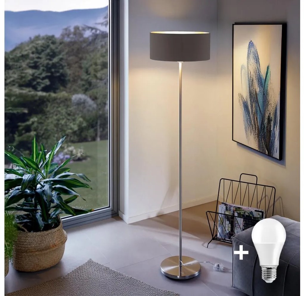 Lampada da terra LED TUNJA 1xE27/20W/230V Ø 38 cm cromo opaco/marrone