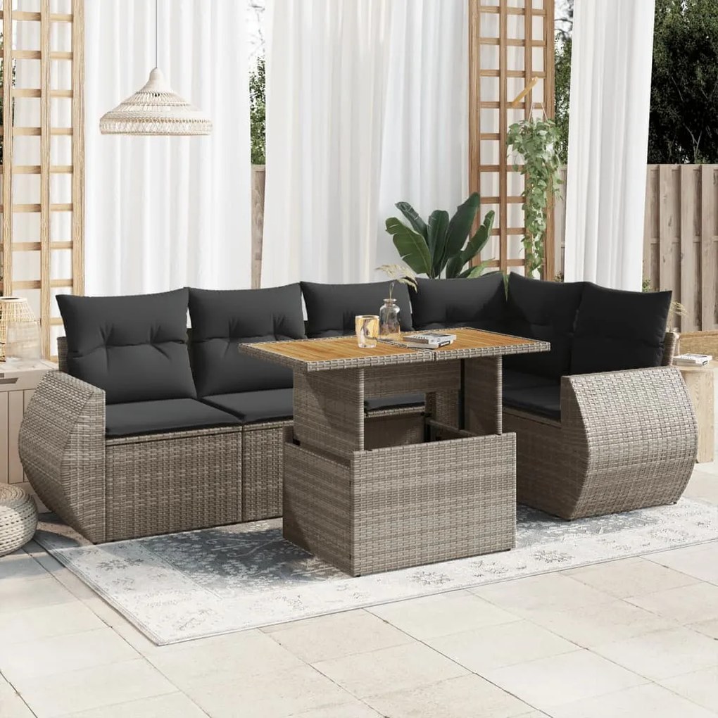 Set divano da giardino 6 pz con cuscini grigio in polyrattan