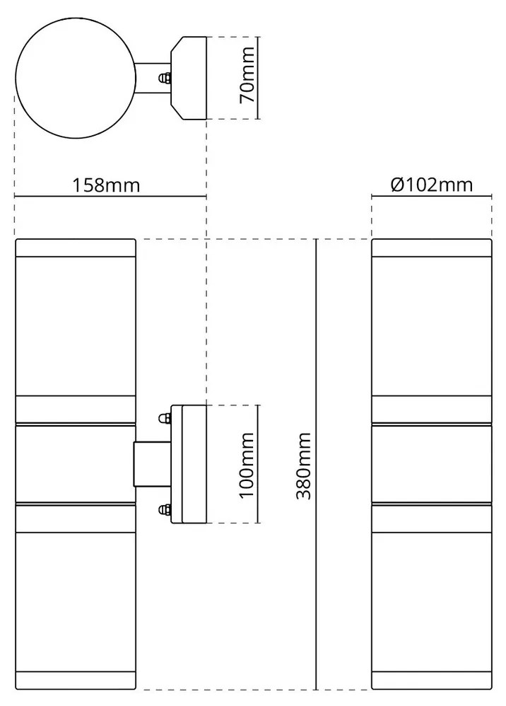 Applique E27 Cilindrica Bidirezionale IP54 da Esterno - Inox