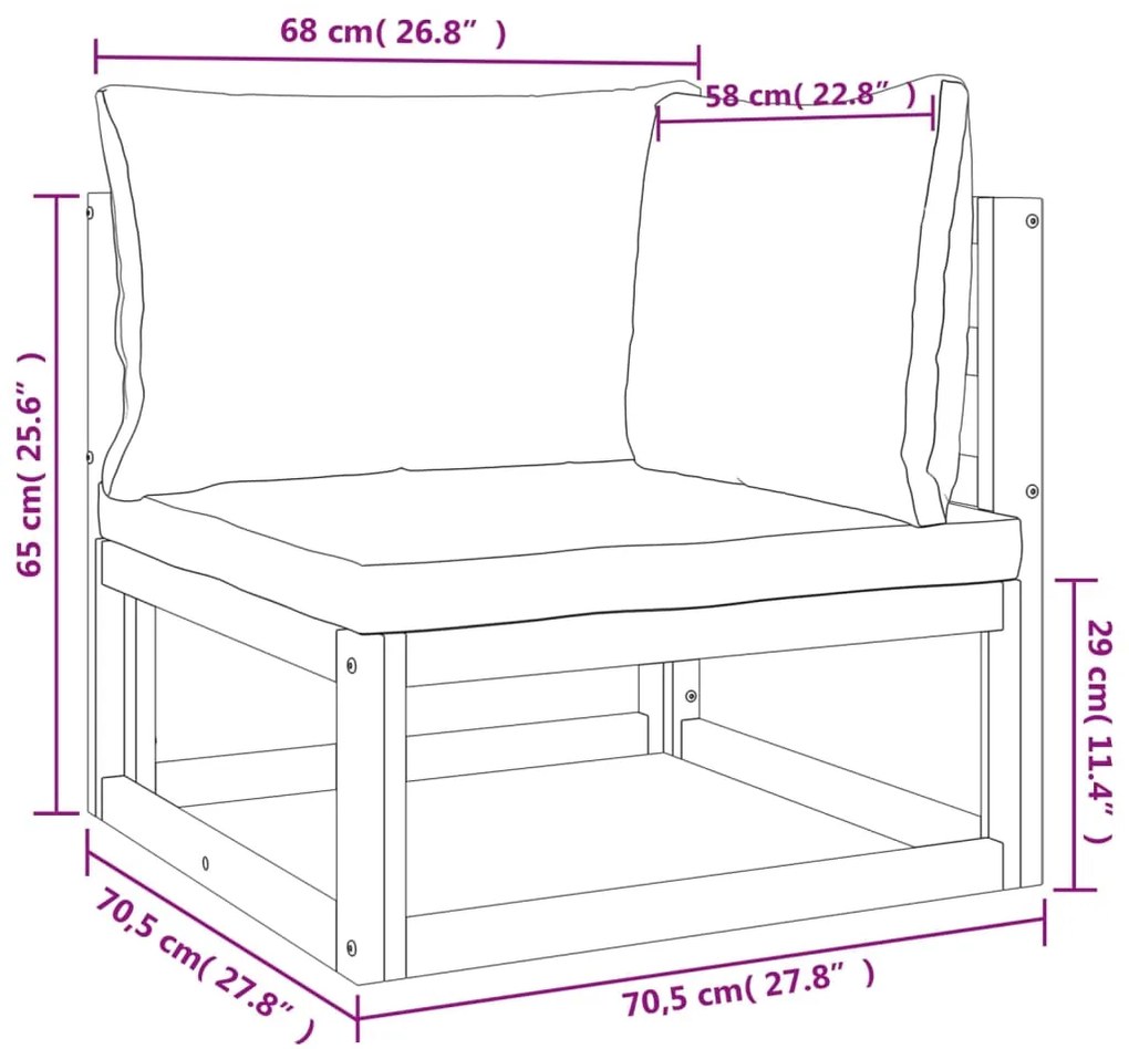 Set Salotto da Giardino 6pz con Cuscini Verdi in Legno Massello