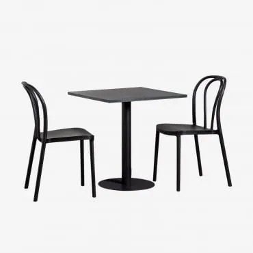 Set Tavolo Quadrato 70x70 cm e 2 Sedie da Giardino Mizzi Nero - Sklum