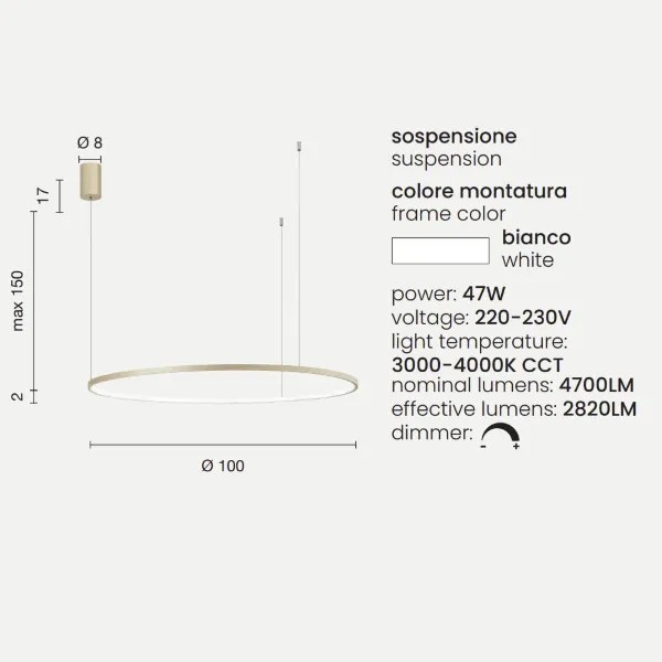 Lampada a sospensione a Led SOEL D100 cm in metallo verniciato BIANCO