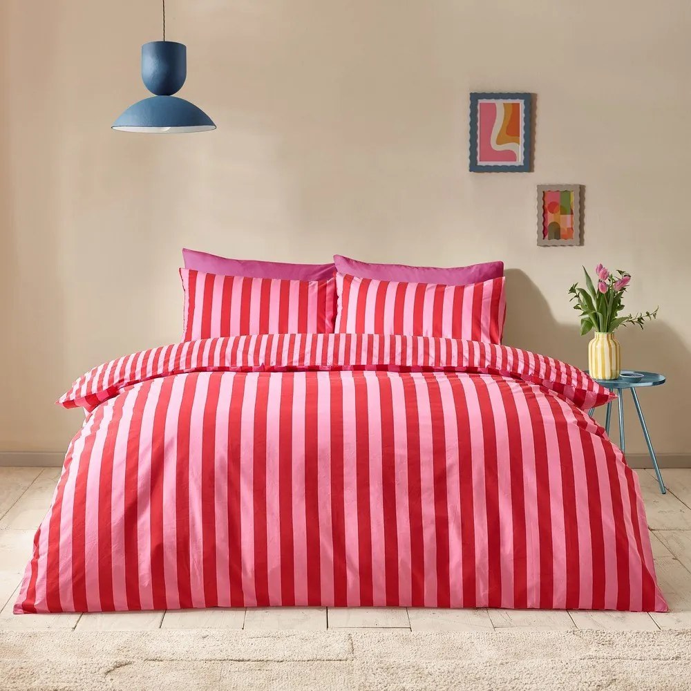Set copripiumino e federa rosso/rosa per letto singolo 135x200 cm Stripe Tease – Sassy B