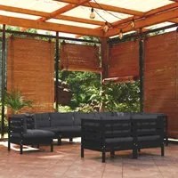 Set Divani da Giardino 9 pz con Cuscini Neri Massello di Pino 3096771