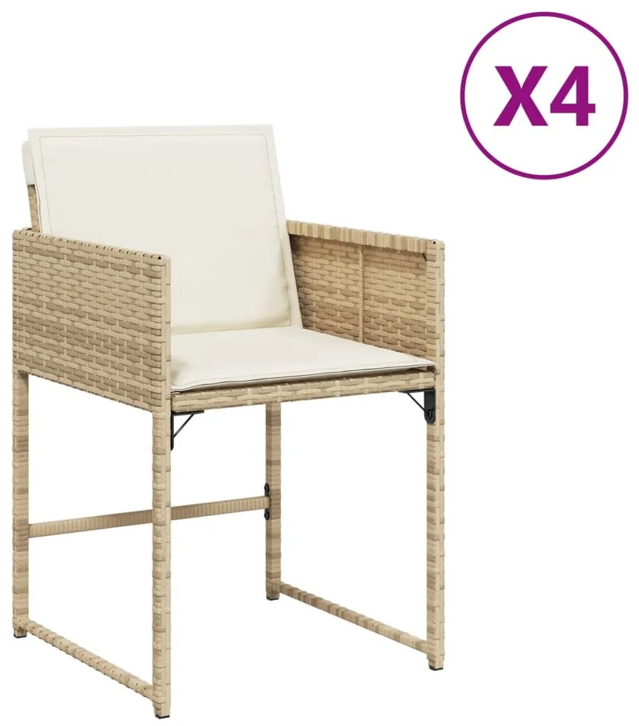 Sedie da giardino con cuscini 4 pz beige in polyrattan