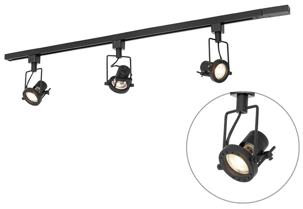 Sistema a binario industriale con 3 faretti monofase nero - Suplux