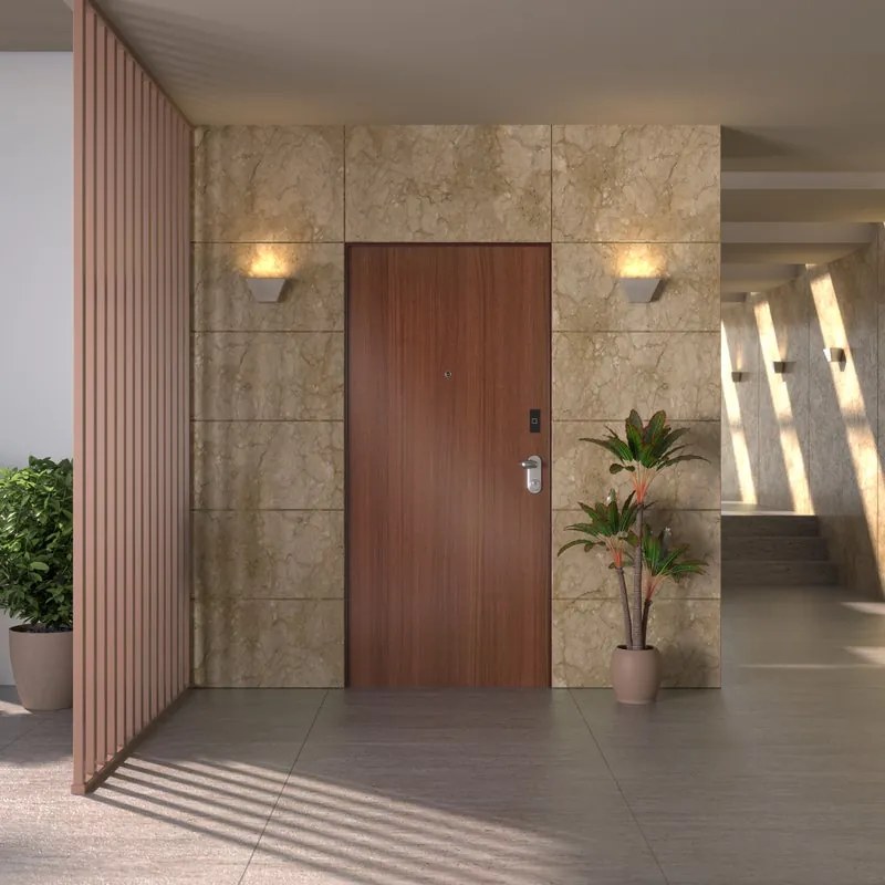 Porta blindata DI.BI. Code Impr L 80 x H 210 cm in melaminico noce tanganika/marrone, apertura spingere a sinistra, falso telaio incluso