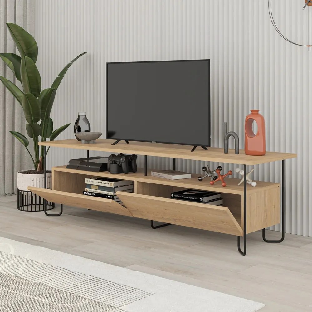 Tavolo TV in rovere di colore naturale 150x45 cm Dilly - Marckeric
