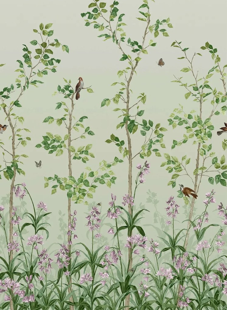 Little Greene Carta da parati Bird and Bluebell - Pea Green
