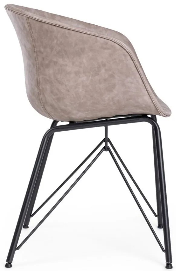 Set di 2 poltroncine WARHOL in similpelle beige e gambe in acciaio nero, con braccioli