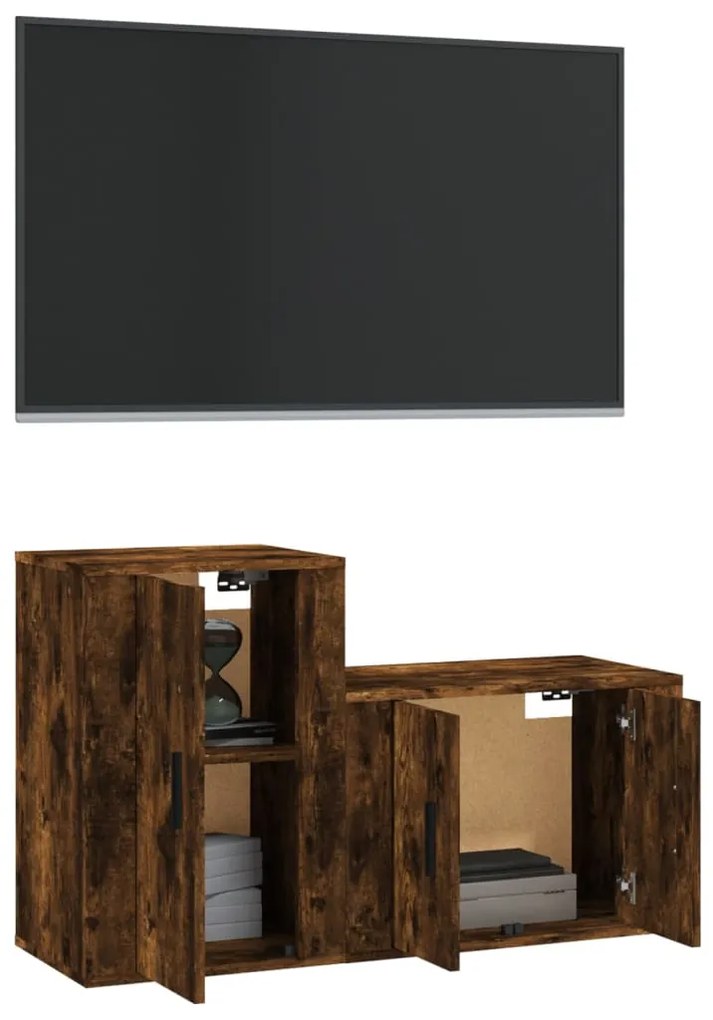 Set mobili porta tv 2 pz rovere fumo in legno multistrato