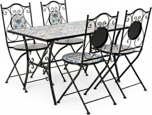 Set Bistrot Tavolo Mosaico 80x120 Cm Con 4 Sedie Pieghevoli Mykonos Bizzotto