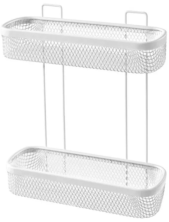 Mensola bagno rettangolare bianco in acciaio con 2 ripiani – Taki