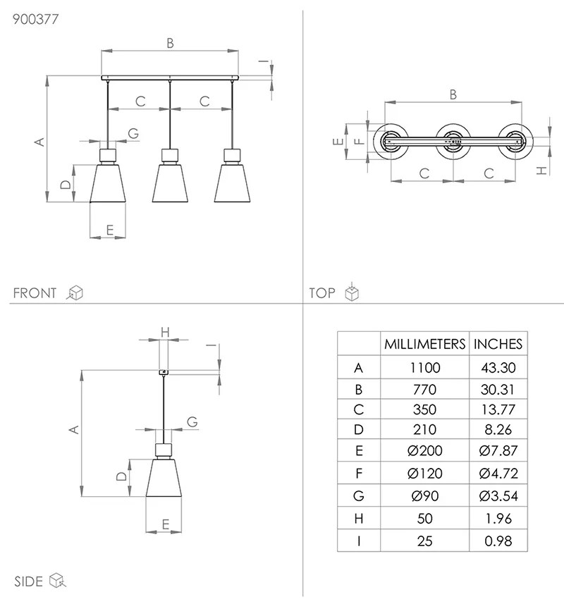 Lampadario Contemporaneo Aglientina 3 Luci Metallo Ottone Spazzolato