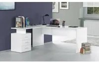 Scrivania ad angolo, Made in Italy, Tavolo da computer minimal, Scrittoio porta PC, cm 160x60h75, Bianco lucido