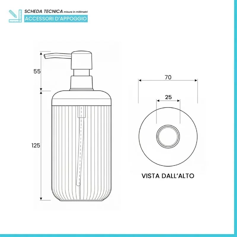 Dispenser sapone tortora in plastica rigida cannettata Arizona