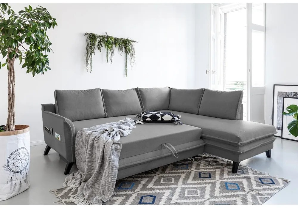 Divano letto angolare grigio L, angolo destro Charming Charlie - Miuform