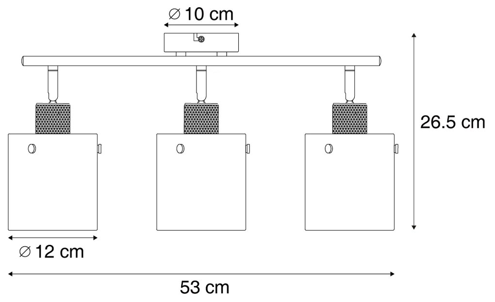 Faretto da soffitto di design nero con vetro fumé 3 luci - Domo