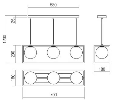 Redo 01-3057 - Lampadario a sospensione con filo ZODIAC 3xE14/28W/230V